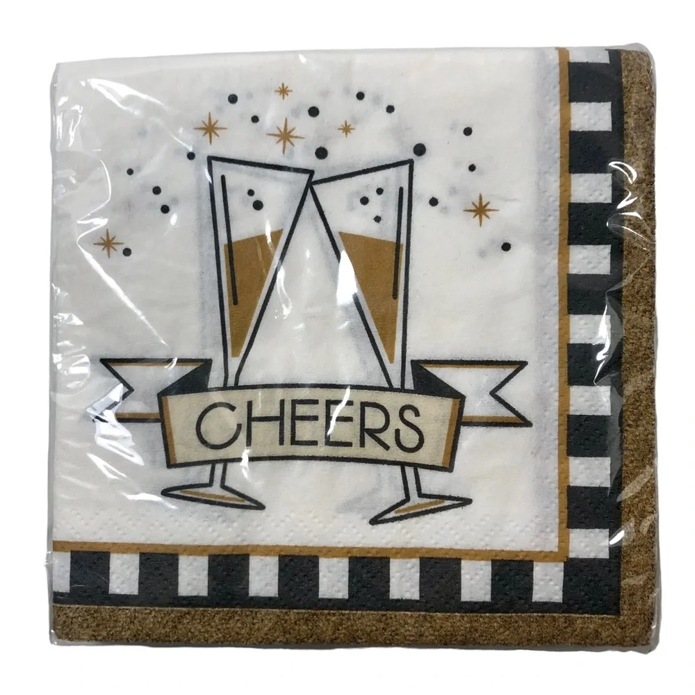 Happy New Year Dinner Napkin & Cheers Cocktail Napkin 16 Ct. (Set of 2)
